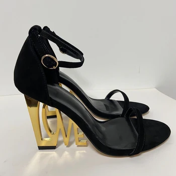 Láska Päty Sandále Podivné štýl Zlato vysokým podpätkom letná party topánky ženy sexy sandále plus veľkosť módne topánky