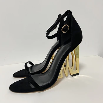 Láska Päty Sandále Podivné štýl Zlato vysokým podpätkom letná party topánky ženy sexy sandále plus veľkosť módne topánky