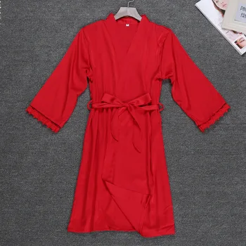 MECHCITIZ 2019 Nové Žien Sleepwear Odev Kimono Župan Jar Leto Bežné Hodvábny Župan Pás Elegantné Letné Kúpeľňa Rúcha