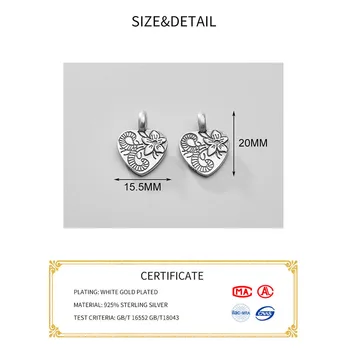 MEETSOFT 925 Striebro Matné Prevedenie Tlač Kvet Srdce Kúzlo Čínsky Tradičný Dizajn, Ručne vyrobených Šperkov Náhrdelník Príslušenstvo
