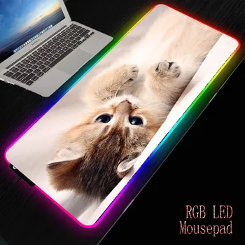 MRG Roztomilý Biela Mačka Zvierat Gaming Mousepad RGB LED Svietiace Farebné Veľké Gamer Mousepad Non-slip Stôl Myší Mat Dropshipping