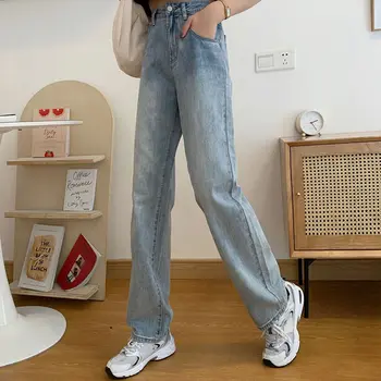 Macheda Ženy Bežné Mid-Pás Džínsy Streetwear Módy Vintage Širokú Nohu, Džínsové Nohavice Modrej Lady Harajuku Rovné Nohavice 2020