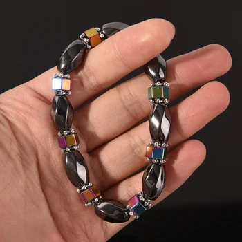 Magnetit Prírodného kameňa Multicolor Gallstone Korálkové Náramky Magnetické Hematite Zdravie Náramok pre Ženy, Mužov, korálky Šperky