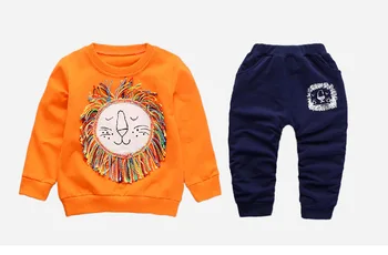 Maloobchod Orange lev dievčatá a chlapci obliekať bežné 2018 jeseň tlač hoodies + nohavice dva počítače, baby dievča oblečenie set detský oblek XC2