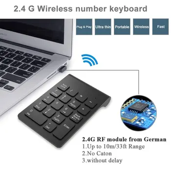 Malé 2,4 GHz Bezdrôtová Číselná Klávesnica Num 18 Kľúče, Digitálne Klávesnica pre Účtovné Teller Notebook Notebook Tablety