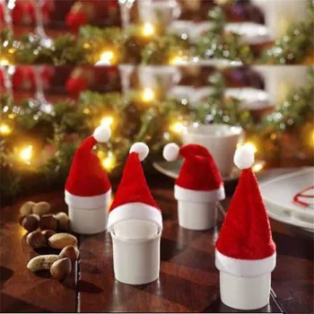 Malý Šálku Vianočné Hat Zamatovou Látkou Vianočné Ozdoby Kreatívne Predmety V Domácnosti Santa Kryt Domova Fľaša Vína Kryt