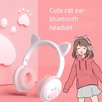 Mačka Headset s Mikrofónom Deti Bluetooth 5.0 Roztomilý LED Svetlo, Hluk Stereo