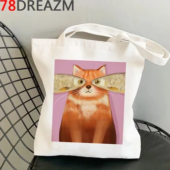 Mačka nákupní taška plátno bolsas de tela shopper ekologicky recyklovať taška s potravinami taška handričkou sacola sac toile