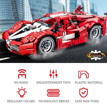 Mesto Techniku, Vytiahnuť Späť Športové Auto Červené Model Stavebné Bloky Auta Mechanické Rýchlosti Pretekárske Autá Diamond Tehly Supercar Hračky pre Deti