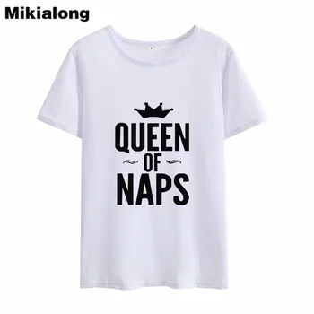 Mikialong Kráľovná Naps Kawaii Zábavné Tričká Ženy 2018 O-krku Voľné Camiseta Feminina Krátky Rukáv Bavlna Ženy Tričko Topy