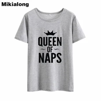 Mikialong Kráľovná Naps Kawaii Zábavné Tričká Ženy 2018 O-krku Voľné Camiseta Feminina Krátky Rukáv Bavlna Ženy Tričko Topy