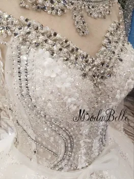 Modabelle Crystal Čipky Biele Svadobné Šaty Nevesty Vestido De Novia Princezná Sexy Backless Luxusné Korálkové Dlhý Rukáv Svadobné Šaty