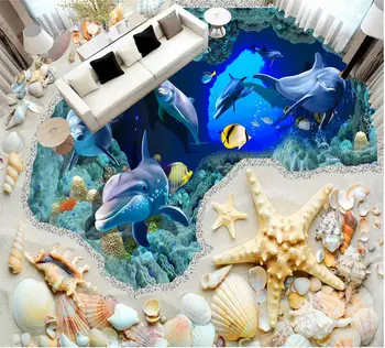 Moderné Vlastné 3D Poschodí Shell Beach a Underwater World 3D Podlahy nástenná maľba-3d PVC Tapety samolepiace Podlahy Tapety-3d