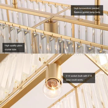 Moderné sklenené trubice pravouhlé LED luster svetlo štýlový Americký závesné svietidlo pre jedáleň sklo krištáľ závesné svetlo