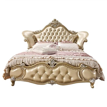 Moderný európsky masívneho dreva posteľ Módne Vyrezávané kožené francúzsky spálne nábytok bng007