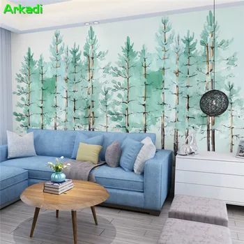 Moderný minimalistický spálne, obývacia izba tapety ručne maľované zelený les krajiny, TV joj, steny papier nástenná maľba vlastná veľkosť