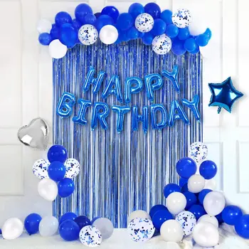 Modrá Narodeninovej Party Dekorácie Set s Balóny Happy Birthday Banner Balóny, Konfety Fólie Fringe Opony