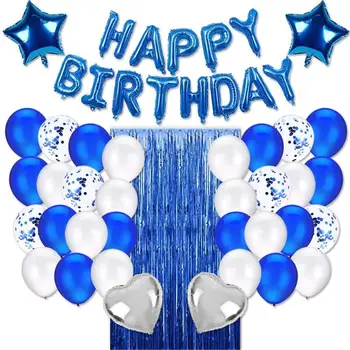Modrá Narodeninovej Party Dekorácie Set s Balóny Happy Birthday Banner Balóny, Konfety Fólie Fringe Opony