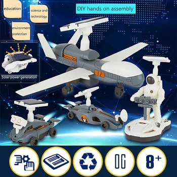 Montessori DIY Prírodovedných Self-assembled Solárny Robot Space Exploration Flotily 4-v-1 Deti Zmontované Hračky pre Deti