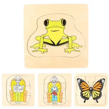 Montessori Drevený Materiál Žaba a Motýľ Rast obrazová Skladačka Rodič-Dieťa Komunikačné Školenia Hra pre Deti Deti