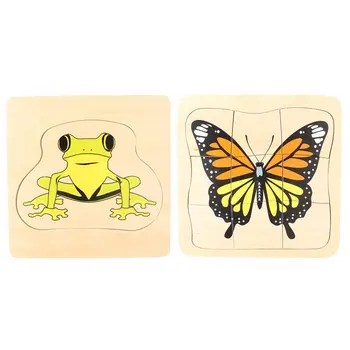 Montessori Drevený Materiál Žaba a Motýľ Rast obrazová Skladačka Rodič-Dieťa Komunikačné Školenia Hra pre Deti Deti