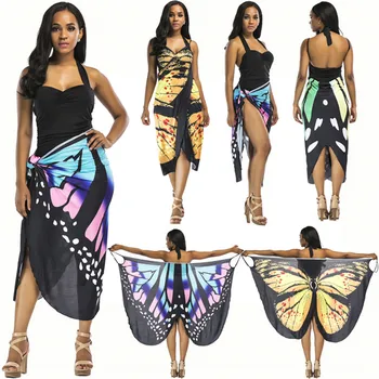 Motýľ Vytlačené zakryť Šaty Žien tvaru Nové Letné Módy bez Rukávov Zábal Pláž Nosiť Šaty Dámske Šaty