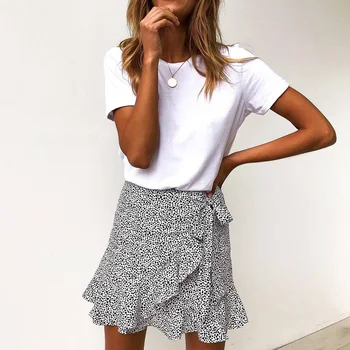 Multi Dot Tlač Krátke Mini Sukne Ženy Lete Prehrabať Vysoký Pás Motýlik Sukne Dámske Streetwear Slim Dna Saias 2019