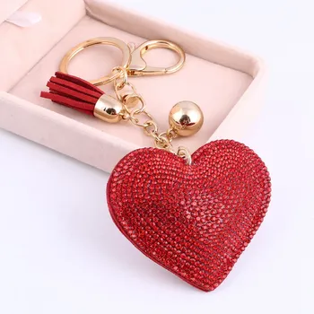 Multi Farby Romantická Láska Srdce Prívesok Kľúčenky Pre Ženy Drahokamu Intarzované A Luxusné Kožené Strapec Korálky Keyring Darček