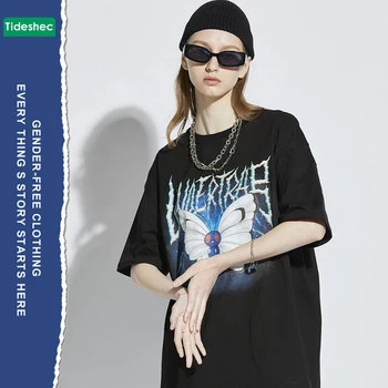 Muži Hip Hop T Shirt Lightning Motýľ Vytlačiť T-shirt Harajuku Tričko Streetwear Nadrozmerné Tričko Pánske Oblečenie O-Neck Top Čaj