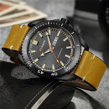 Muži Luxusné Hodinky Značky CURREN Módne Jednoduché Business Náramkové hodinky Kožený Remienok Kalendár Muž Vojenské Hodiny Relogio Masculino