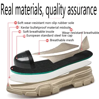 Muži bezpečné ochranné topánky kožené anti-rozbíjanie anti-punkcia opotrebovaniu módne bezpečnostná obuv oka priedušná obuv