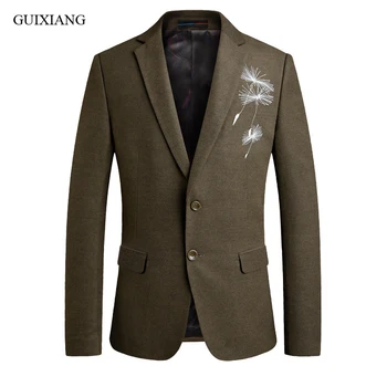 Muži high-end boutique blejzre jar štýl podnikania bežné singel svojim pevné kabát mužov voľný čas slim embroid sako M-4XL