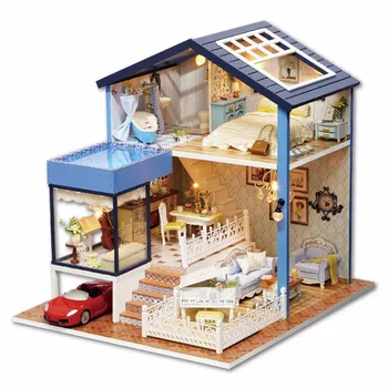 Mylb nové DIY Seattle Villa model Creative Doll house hračka Miniatúrne Furnitures Hračky pre Deti Narodeninám educatuional č box