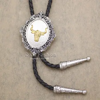 Móda Juhozápad Indickej Texas Striebra Plátovaného Zlatom Buffalo Bull Horn Rodeo Kožené Bolo Kravatu Náhrdelník Muži Ženy Unisex Náhrdelník