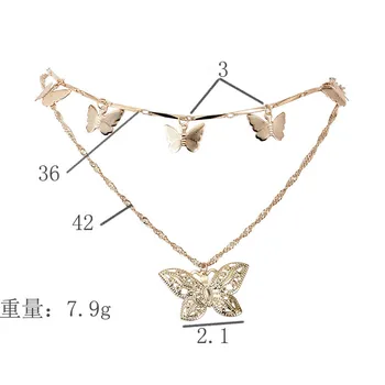 Móda Motýľ Choker Náhrdelník Ženy Collier Dvojité Vrstvený Zlatá Farba Reťazca, Prívesky, Náhrdelníky Femme Collares Boho Šperky