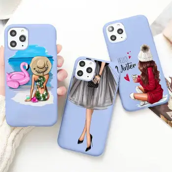 Móda Ženy Telefón Prípade Candy Modrej Farby pre iPhone 11 12 pro XS MAX 8 7 6 6 Plus X 5S SE 2020 XR