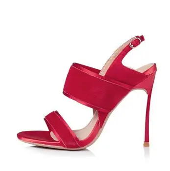 Móda žena Ovce kožené stiletto satin vysokým podpätkom stiletto sexy otvorené prst pracka sandále black red krémovú farbu kože sandál