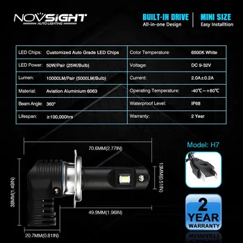 NOVSIGHT LED H4 Hi/Lo Lúč Auto Svetlá Turbo 50W 10000LM 6500K Auto Reflektor LED Automobilové Žiarovky Svetlometu