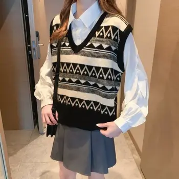 Na jar a na jeseň 2020 Nové Retro Štýl kórejský Pulóver módne všestranný tvaru voľné s pletené vest