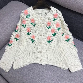 Nadrozmerné kvetinový pletený sveter mujer kórejský módne o-krk dlhý rukáv voľné pletený sveter ženy 2020 jeseň zimné oblečenie