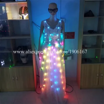 Najnovšie Led Svietiace Party Šaty LED Svetlo Do Štádia rastu výkonnosti Svadobné Šaty Spoločenský Kostým