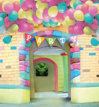 Narodeninová párty vinyl tkaniny farebné balóny hrad fotografie pozadia pre deti baby photo studio portrét zázemia