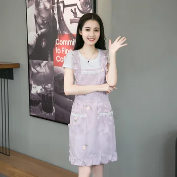 Nepremokavá zástera kórejská Kuchyňa shop oblečenie jednej vrstve veľké vrecko Polyester kuchynské textílie Celkovo šaty