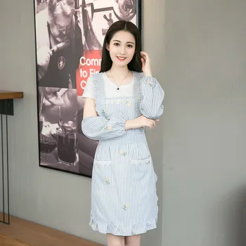 Nepremokavá zástera kórejská Kuchyňa shop oblečenie jednej vrstve veľké vrecko Polyester kuchynské textílie Celkovo šaty