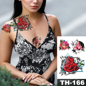 Nepremokavé Dočasné Tetovanie Nálepky Pink rose geometrický vzor čipky Vody Prenos body art flash falošné tetovanie