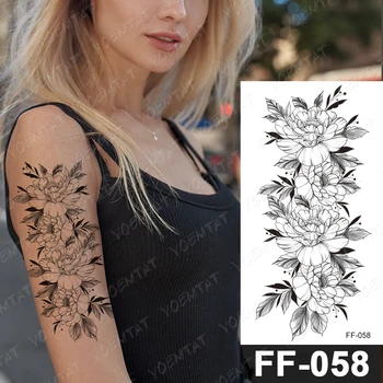 Nepremokavé Dočasné Tetovanie Nálepky Pivónia Kvet Čiernej Flash Tetovanie Minimalistický, Náčrt, Body Art Rameno, Pás Stehna Falošné Tatto