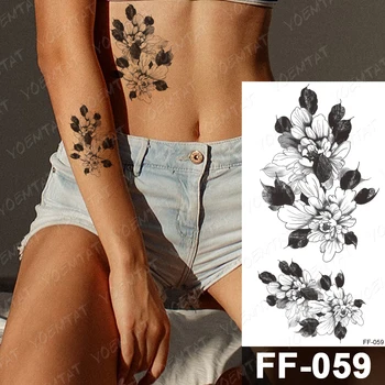 Nepremokavé Dočasné Tetovanie Nálepky Pivónia Kvet Čiernej Flash Tetovanie Minimalistický, Náčrt, Body Art Rameno, Pás Stehna Falošné Tatto