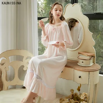 Nightgown Sleepwear Ženy, Leto, Jeseň Nightdress Voľné Žena Princezná Nočná Košeľa Pohodlné Bavlny Oblečenie Pre Voľný Čas Pink White