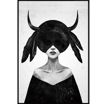 Nordic Gothic Girl in Black Plátno na Maľovanie Plagátu Tlač Wall Art Obrázky, Obývacej Izby, Spálne, Chodby Jedáleň Štúdio