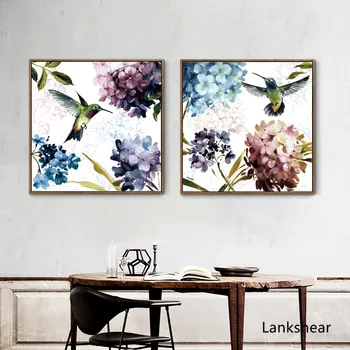 Nordic Kvety Plagát Fialová Skúmie Kolibrík Plátno Na Maľovanie Moderné Domáce Dekorácie Spálňa Wall Art Obrazy Bez Rámu